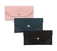 Abaodam 3pcs PU Long Money Organizer Wallet Set Navy Blue, Black, Pink Cash Envelope Holder with Button Closure for Men Women, Small Coin Pouch and Card Wallet for Travel Budgeting