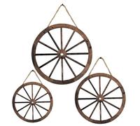 Abaodam 3Pcs Rustic Wooden Wagon Wheel Pendant Retro Round Cartwheel Decor for Living Wall Hanging Poplar Wood Vintage Style Garden Wall Art for Farmhouse Easy Installation