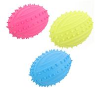 Abaodam 3pcs Small Dog Chew Squeaky Rugby Balls Sturdy Rubber Teething for Puppies Interactive Indoor Outdoor Play with Blue Yellow and Pink