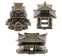 Abaodam 3pcs Tiny Brass Pagoda Model Set Intricate Design, Japanese Style Zen Garden Ornament for Bookshelf and Aquarium Decoration, Traditional Miniature Garden Lanterns