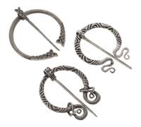 Abaodam 3pcs Vintage Viking Brooch Pin Set Medieval Cloak Clasp Scarf Shawl Buckle Pins with Curl, Snake, and Braided Designs in Antique Pewter for Women’s Costume Accessories