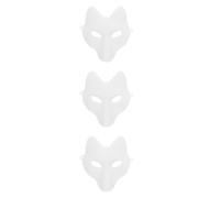 Abaodam 3pcs White Fox Mask for Masquerade and Prom, Lightweight Pu and Eva Material DIY Blank Paintable Party Costume Accessory for Cosplay and Dress