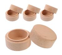 Abaodam 4 Pack Wooden Ring Boxes with Secure Design and Tight Seal, Round Beige Keepsake Containers for Rings and Small Treasures, for Engagements and Holidays