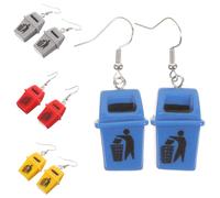 Abaodam 4 Pairs Dangling Trash Can Earrings Funny Novelty Drop Earrings Set in Yellow Red Gray Blue for Women Party Holiday Jewelry