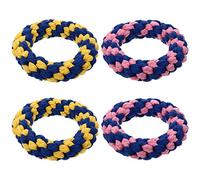 Abaodam 4 Pcs Assorted Colour Cotton Rope Dog Set, Doughnut Shape Chewing to Clean and Strengthen Teeth for Dogs, Sturdy Tug of War Pet Random Color