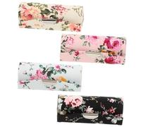 Abaodam 4 Pcs Floral Cloth Lipstick Holder with Mirror Button Closure Small Portable Lipstick Organizer Bags for Women Cosmetic Storage in Black White Pink and Blue