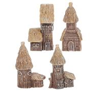 Abaodam 4 pcs Miniature House Figurines Vintage Cottage Decor for Micro Scenes Resin Material Realistic Design for Home Office Decoration