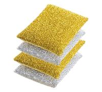Abaodam 4 Pieces Gold and Silver Glitter Scrubbing Sponge Blocks for Kitchen and Dish Cleaning, Compact Reusable Small Household Scrub Sponges for Daily Wok and Sink Use