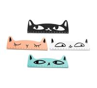 Abaodam 4pcs 15cm Wooden Cat Ruler Set with Blue, Black, White, and Pink Colors - Mini Pocket Straight Edge Rulers for Drawing, Sewing, and School Office Supplies