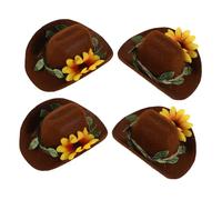 Abaodam 4pcs Adjustable Mini Cowboy Hat for Small Animals, Yellow Felt Tiny Hat Flower Wreath, Pet Costume Accessories for Hamsters, Guinea Pigs, Parrots, and Snakes