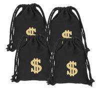 Abaodam 4pcs Black Cotton Cloth Drawstring Bags with Pattern Design, Sturdy and Practical Money Treat Bags for Family Gathering and Daily Life Storage