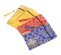 Abaodam 4pcs Brocade Dragon Pattern Scripture Pouches Zipper Tassel, Double-layer Satin Cloth Book Sleeve Set 10x19cm for Buddhist Texts Storage and Travel Packing