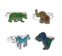Abaodam 4pcs Cartoon Animal Thermochromic Rings Temperature Sensitive Mood Reflecting Finger Rings Zinc Alloy Epoxy Material Lovely Trendy Design for Daily Decoration