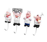 Abaodam 4pcs Chef Modelling Kitchen Hanger Punch-Free Wall Hooks Good Load-Bearing Resin and Stainless Steel, for Storing Small Items and Decorating Your Home
