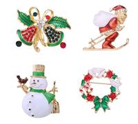Abaodam 4pcs Christmas Alloy Brooch Pin Set - Double Bell, Snowman with Broom, White Dove Wreath, Santa Claus Corsages - Women’s Clothes Accessory for Holiday Wear