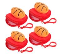 Abaodam 4pcs Cute Plush Sports Coin Pouch, Spherical Basketball Design Travel Wallet for Keys Data Cable, Versatile Earbuds Organizer with Buckle for Everyday Use