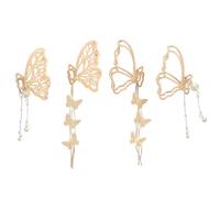 Abaodam 4pcs Golden Alloy Claw Clips with Non-slip Tooth Shape Design, Elegant Butterfly Tassel Hair Claw Clips for Women Hair Styling Accessories
