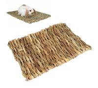 Abaodam 4pcs Hand Woven Straw Mat for Small Pets Nest, Breathable and Safe Edible Rectangular Grass Mat Suitable for Rabbits and Kittens outside Cage