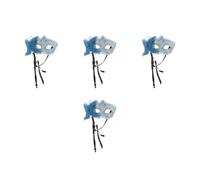 Abaodam 4pcs Handheld Dragon Pattern Masquerade Masks with Sticks Venetian Style Blue Wing Motif Decorative Party Accessories for Mardi Gras Christmas Prom Ball and Dancing Events