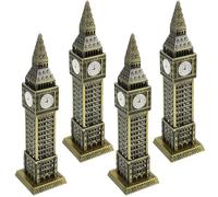Abaodam 4pcs Handmade Alloy Classic Clock Tower Statue Set Vintage Style London Building Model for Home Decoration and Cafe Display with Stylish Chic Design