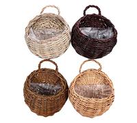 Abaodam 4Pcs Handmade Woven Hanging Flower Basket Durable Willow Wall Planters for Indoor Decor Retro Style Plant Holders for Living Room Bedroom Office Space Saving Multi Purpose Baskets