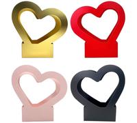 Abaodam 4Pcs Heart-Shaped Floral Paper Boxes for Bouquet Wrapping, Handheld Flower Basket Packaging, Pink Red Black Gold Set for Wedding and Mother’S Day