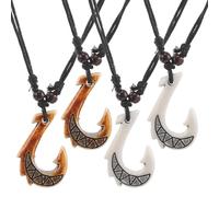 Abaodam 4pcs Maori Fish Hook Pendant Necklace Indigenous Tribal Neck Jewelry Ethnic Tribal-style Resin Lightweight Statement Piece Pendant Neck Jewelry for Men Tourists Party Occasions