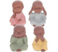 Abaodam 4pcs Mini Monk Tea Pet Adornments Ceramic Collectible Figurines Fine Craftsmanship and Compact Size, for Office or Car Indoor Decor and Flower Pot Decoration