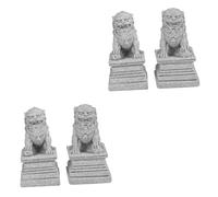Abaodam 4pcs Mini Stone Lion Statues Chinese Style Figurines for Feng Shui Decoration Desktop Adornment for Auspicious Ornaments for Living Room and Garden