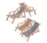 Abaodam 4pcs Miniature Beach Chair Model Mini Wooden Folding Beach Sunbath Deck Chair Craft Dollhouse Furniture Accessories Photography Props