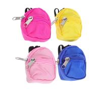 Abaodam 4pcs Miniature Doll Backpacks with Zipper Tiny School Bags for Pretend Play Portable Doll Carrier for Dollhouse Accessories Fashionable Mini Bookbags in Blue Pink Yellow Rose Red