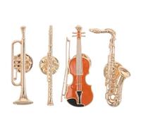 Abaodam 4pcs Musical Instrument Brooch Pin Set Featuring Guitar, Saxophone, Trumpet, and Flute Designs in Vintage Gold Alloy Metal, Lightweight Music Jewelry for Jackets and Backpacks
