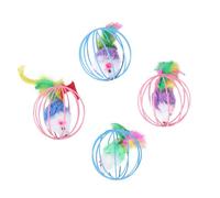 Abaodam 4pcs Pet Cat Rat Toy Plush Mouse in Cage Interactive Kitten Playing Set Random Color for Indoor Fun