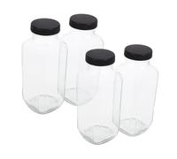 Abaodam 4pcs Portable Cup Water Bottles Juice Bottles Reusable Water Bottles Glass Milk Bottle with Lid Smoothie Containers Tumbler with Straw Vintage Soda Lime Glass re-usable