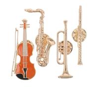Abaodam 4pcs Retro Musical Brooch Pin Set with Golden Guitar Saxophone Trumpet Flute Music Note Design Metal Badges for Jazz and Orchestra Fans