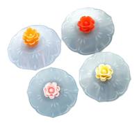 Abaodam 4pcs Silicone Mug Lids Rose Design Reusable Cup Covers with Airtight Suction Seal and Ceramic Cups Leak-proof and Sturdy Random Color