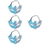 Abaodam 4pcs Silver Blue Half Face Masquerade Masks with Glitter Paint Decorative Halloween Cosplay Party Props for Women Venetian Style Mardi Gras Eye Masks