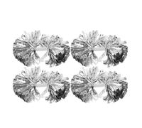 Abaodam 4pcs Silver Metallic Pom Poms Cheerleader Pompoms with Handle Lightweight Aluminized Film Boosting Unity and Spirit for Cheerleading Squad Accessories and Team Spirit Show