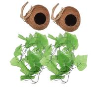 Abaodam 4pcs Small Reptile Pet Nest with Natural Coconut Shells and Realistic Vine Decor Living House for Lizards and Semi-arboreal Pets Cozy Playground Habitat