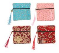 Abaodam 4pcs Stylish Embroidered Jewelry Storage Bags with Zipper Closure, Fabric Material, Easy to Carry Travel Organizer Pouches for Women