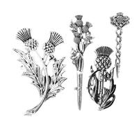Abaodam 4pcs Vintage Scottish Brooch Shawl Pin Silver Alloy with Enduring Elegance and Resist Fading for Women Holiday Parties Floral Thistle Design