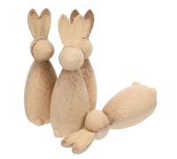 Abaodam 4pcs Wooden Rabbit Statue Unfinished DIY Crafts Easter Bunny Figurines Vintage Blank Animal Figure Dolls for Spring Tabletop Ornaments Easter Wood Bunnies Decorations