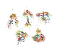 Abaodam 5-Piece Parrot Chew Toy Set Natural Wood and Paper Twine Hanging Toys for Birds for Parakeets Nibbling and Grinding Playthings for Cage Enrichment