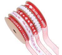 Abaodam 5 Rolls Valentines Day Wrapping Ribbon Set 25M Valentine Element Craft Ribbon Heart Pattern Wrapping Party Decorations