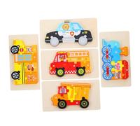 Abaodam 5 Sets Wooden Puzzle for Educational Cognitive Blocks with Fire Truck Dump Truck Bus Train Police Car Cartoon Design for Hand-eye Coordination and Problem Solving Skills