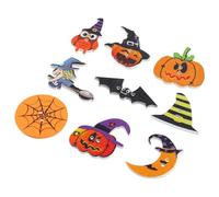 Abaodam 50pcs Halloween Wooden Buttons DIY Decorative Painted Wood Chip Sewing Buttons Mixed Shapes for Crafting and Seasonal Decoration Assorted Style
