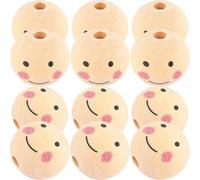 Abaodam 50pcs Smile Face Wooden Beads Set 25mm 20mm Round Beads for DIY Jewelry Making Necklace and Bracelet Craft Supplies