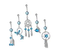 Abaodam 5Pcs Blue Zircon Belly Button Rings Alloy Piercing Jewelry for Women Stylish Navel Bars Body Decoration Accessories