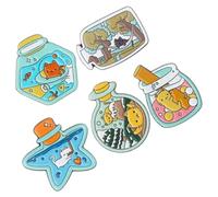 Abaodam 5pcs Cartoon Cat Brooch Pin Drift Bottle Design Alloy Lapel Pins for Women Party Wedding Accessories Cute Animal Jewelry