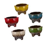Abaodam 5pcs Ceramic Succulent Planter Pots High-temperature Kiln Glazed Small Hot Pot Shape Flower Containers with Drain for Indoor Outdoor Green Plants and Bonsai Gardening Home Office